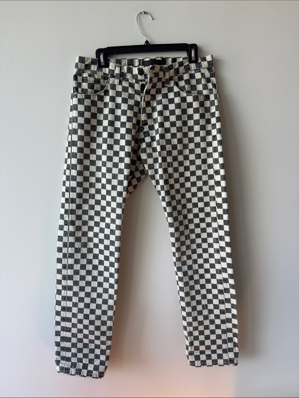 MadeWorn Men's Black and White Checkerboard Slim Straight Jeans